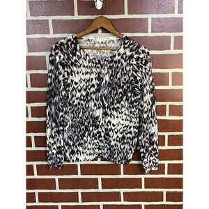 J. Crew Cardigan Sweater Womens Size M Watercolor Leopard Print 100% Merino Wool